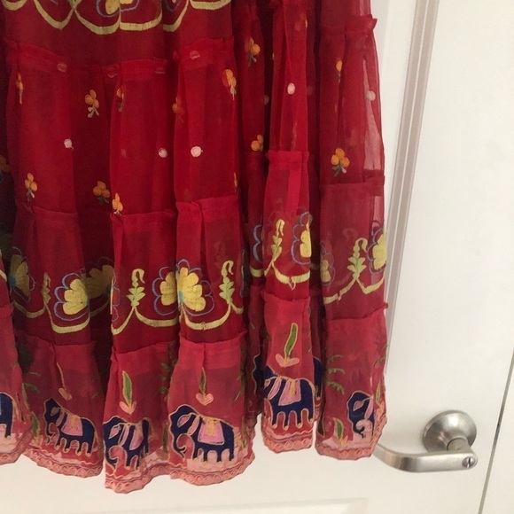 Juliet Dunn London Boho Embroidered Elephant Tiered Midi Skirt - Picture 5 of 8